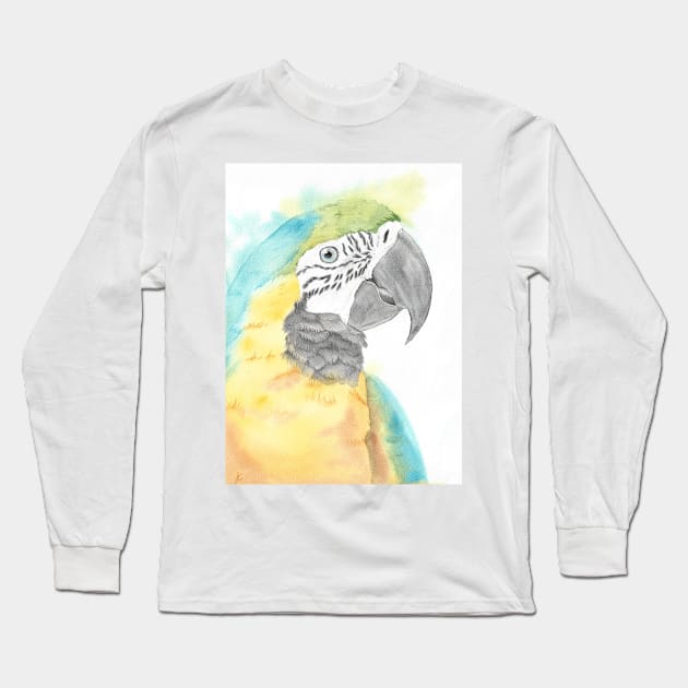 blue and gold macaw watercolor portrait bird parrot Long Sleeve T-Shirt by Oranjade0122